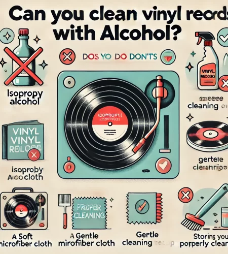 An SEO friendly alt text for this image could be: "Infographic displaying dos and don'ts of cleaning vinyl records, exploring the question - Can You Clean Vinyl Records with Alcohol?"